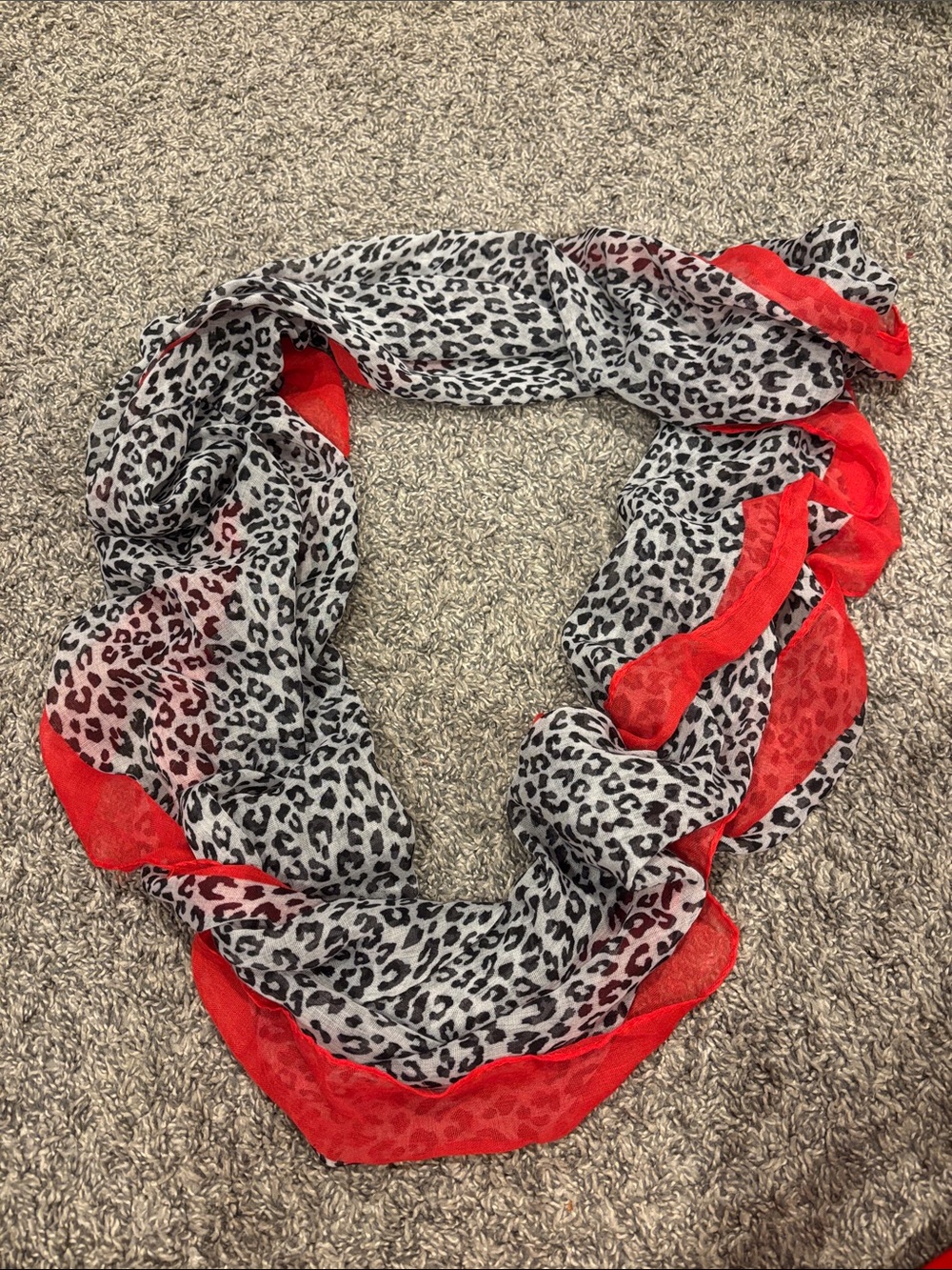 Guess Black & Red Leopard Print Lightweight Scarf